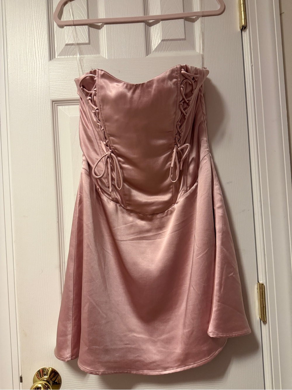 Princess Polly Satin Lace-Up Strapless Mini Dress - Dusty Rose